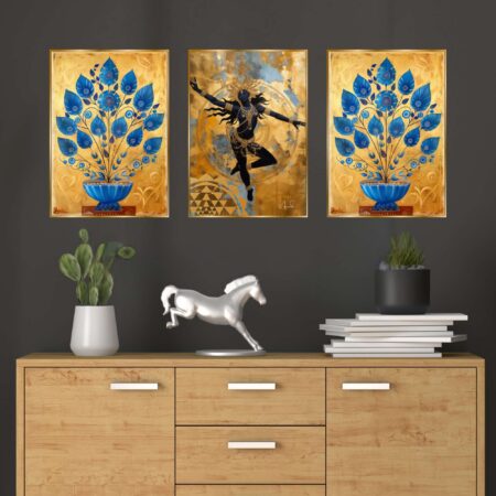 Set of Three Wall Paintings for Wall Dacoration Golden Framed Wall Paintings for Living Room & Bedroom Wall Art for Home Decoration & Office Wall Décor (24x18 inch CH-GD3-10)
